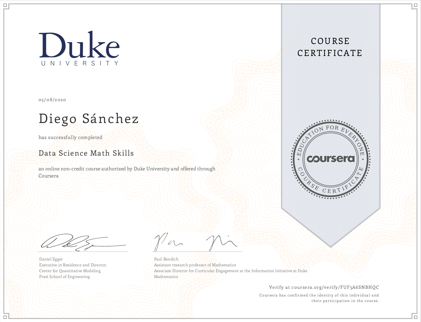 Duke University certification